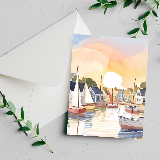 Enseada de Barcos | Carta de Pintura em Aquarela d (Criador carregado)