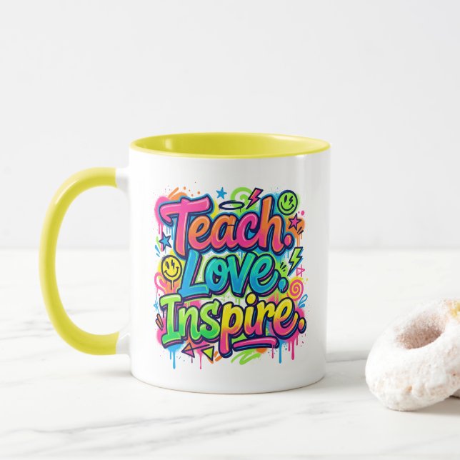 Ensine. Ame. Inspire. Caneca Estilo Grafite Profes (Com Donut)
