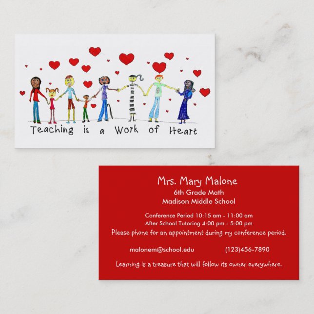 Ensino é um Trabalho de Cartões de Informação Card (Frente/Verso)