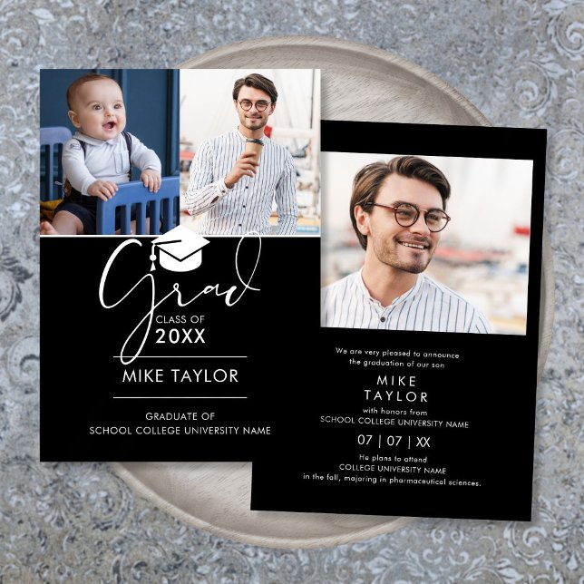 Então E Agora 3 Anúncio De Graduação De Fotos (Then And Now 3 Photo Graduation Announcement)