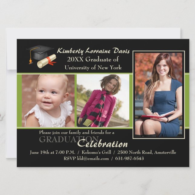 Então e agora convite verde da graduação da foto (Frente)