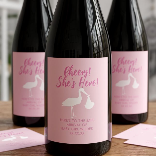 Entrega de Tempestade Cheias Garota Bebê Rótulos d (Cheers! She's Here! Celebrate your little princess with these wine labels. Just add your text)
