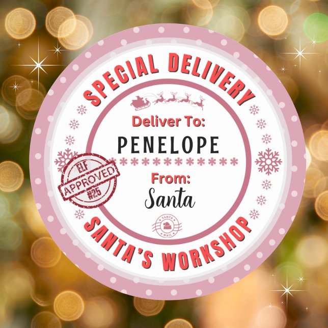 Entrega Especial de Papais noeis para Etiqueta de  (Customize with a child's name. Recommend 3", matte. Easier to read, and write on if desired. )