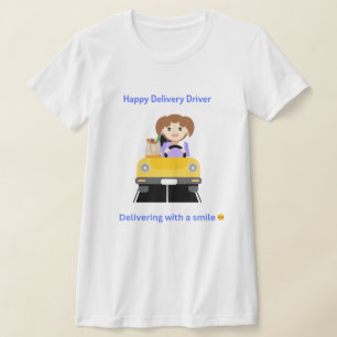 Entregador feliz entregando camiseta