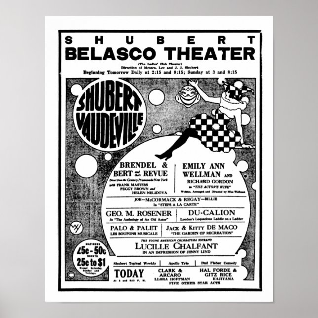 Entretenimento com poster Vaudeville de 1921 (Frente)