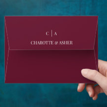 Envelope de Casamento com Monograma de Rosa Vermel