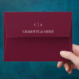 Envelope de Casamento com Monograma de Rosa Vermel