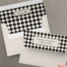 Envelope de Casamento com Monograma Xadrez Vintage