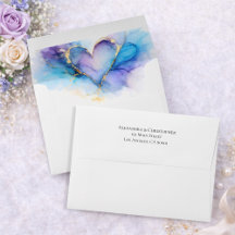 Envelope de Casamento Coração Aquarela Azul Roxo D