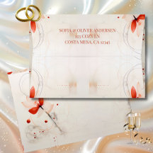 Envelope de Casamento de Creme de Poppies Vermelho