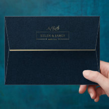 Envelope de Casamento de Textura Azul Dourada e Es