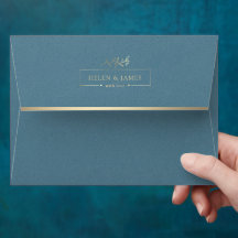 Envelope de Casamento de Textura Azul Dourada e Po