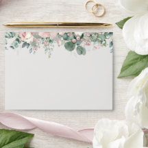 Envelope de Casamento Elegante com Folhagens Rosad