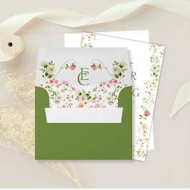 Envelope de Casamento Floral Rococo Monograma Eleg