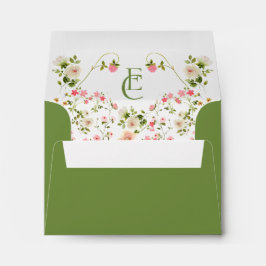 Envelope de Casamento Floral Rococo Monograma Eleg