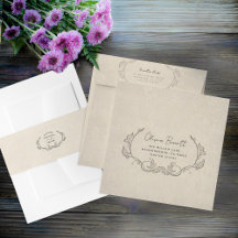 Envelope de Casamento Minimalista Vintage Elegante