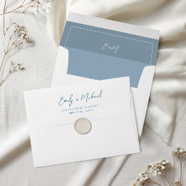 Envelope de Casamento Mínimo Elegante Azul Dusty