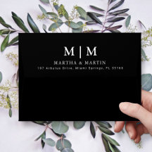 Envelope de Casamento Mínimo Negro Sólido e Chic
