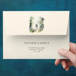 Envelope de Casamento Verde Moderno da Floresta En