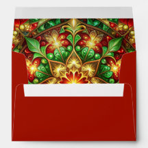 Envelope de Feriado Vermelho Verde Decorativo
