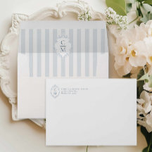 Envelope de Noiva com Crista Azul Elegante