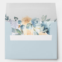 Envelope Floral Aquarela Azul Desbotado 5x7