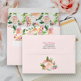 Envelope Floral Chic Pink e Dourado de Endereço de