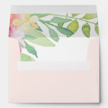 Envelope Rosa Pastel Com Flores De Aquarela