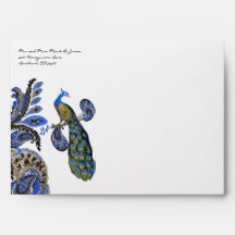 Envelopes de Casamento Pavão Real do Marinho Azul