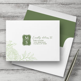 Envelopes RSVP de Casamento de Monograma Ranunculu