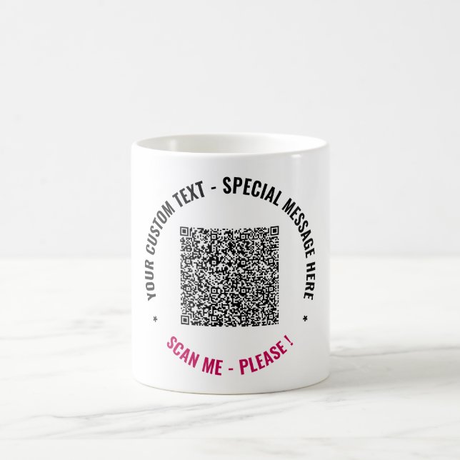Envie Seu Código QR Caneca de Café com Texto Perso (Centro)
