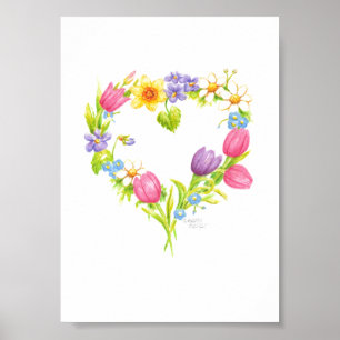 Envolva flores do coração da aguarela do poster