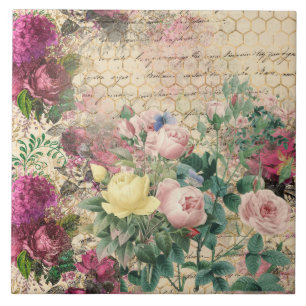 Ephemera Floral Rosa com Colmeia e Escrita Manual
