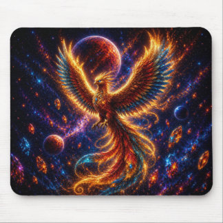 Epic Blue & Gold Celestial Phoenix Mouse Pad