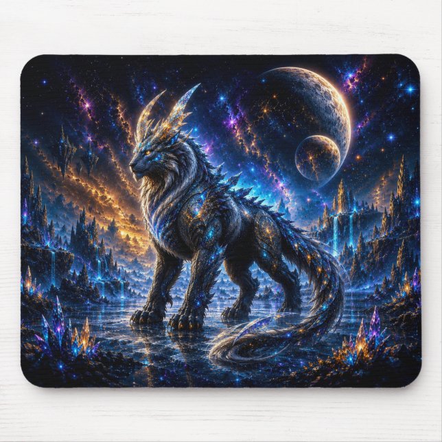 Epic Blue & Gold Celestial Wolf Mouse Pad (Frente)