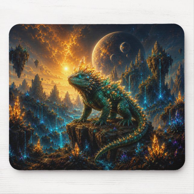 Epic Emerald & Gold Alien Lizard Mouse Pad (Frente)