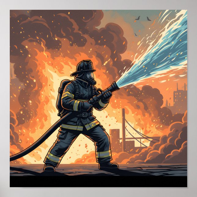Epic Firefighter Action Scene Poster (Frente)
