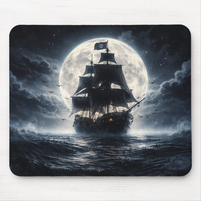 Epic Pirate Ship Moon Mouse Pad – Dark Ocean Pirat (Frente)