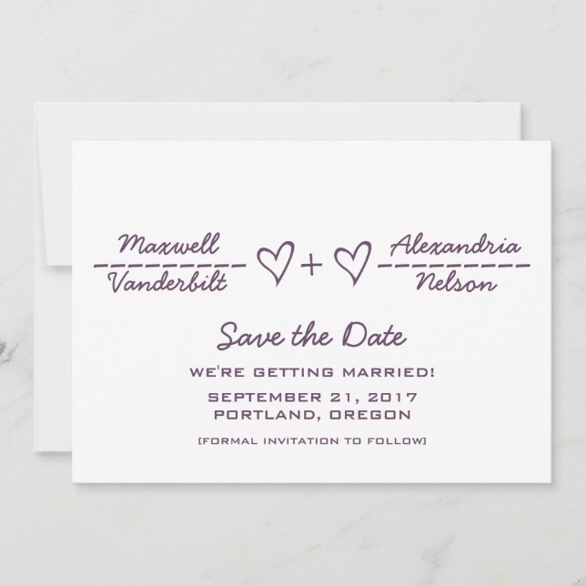 Equação de Coração Roxa Salvar o Convite de Data (Frente)