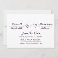 Equação de Coração Roxa Salvar o Convite de Data