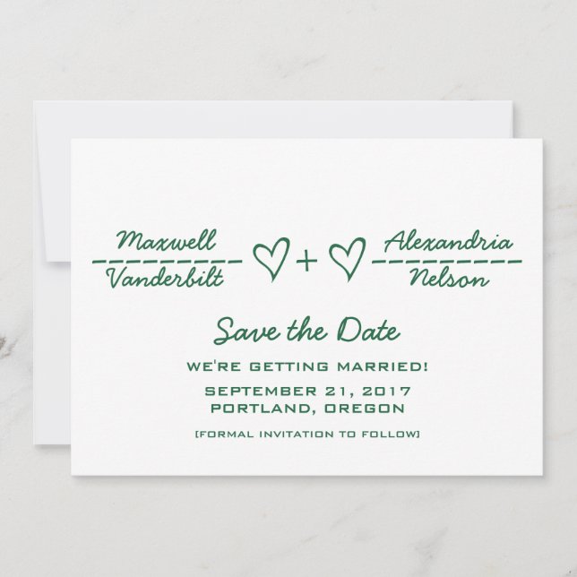 Equação de Coração Verde Salvar o Convite de Data (Frente)