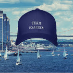 Equipe, Cidade, Halifax, Boné Bordado de Baseball<br><div class="desc">Equipe e Boné de Baseball Bordado de Cidade projetado com TEAM e um nome de cidade de sua escolha. Aqui, o texto diz: TEAM HALIFAX. Este Boné de Baseball é mostrado em azul com bordado branco. Para personalizar simplesmente insira o nome da cidade, ou outra palavra em nosso modelo fácil,...</div>