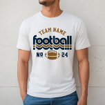 Equipe de futebol personalizada Blue and Brown Men<br><div class="desc">Nome personalizado de futebol e Camiseta do número do jogador T para Pai - mostrados no Design White Fleck para pais de futebol, contém retrorreflectores e texto personalizado que podem ser personalizados com um nome de equipe e número de camisa do jogador. Marinho azul e ouro castanho podem ser personalizados....</div>