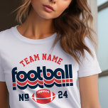 Equipe de futebol Red White e Blue Women's<br><div class="desc">Nome personalizado de futebol e Camiseta de número de jogador para a mãe - mostrados no Design branco para mães de futebol, os recursos de inscrição retroativa e texto personalizado que podem ser personalizados com o nome da equipe e o número de camisa do jogador. As cores vermelho e azul...</div>
