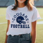 Equipe Marinho Azul e Cinza de Futebol Personaliza<br><div class="desc">Camisa de futebol da Frente e Traseira Personalizada para a Mãe - mostrada na Design de Branco para mães de futebol mostra um capacete de futebol com texto esportivo que pode ser personalizado para o nome do time, o sobrenome do filho e o seu número de camisa. As cinzas prateadas...</div>