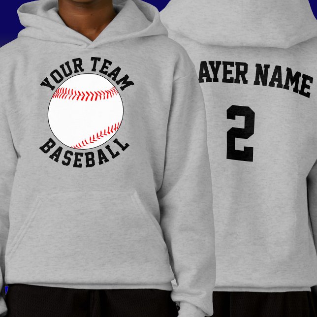 Equipe personalizada de beisebol, nome do jogador  (Personalized baseball team hoodie with custom baseball team name, player name and number.)