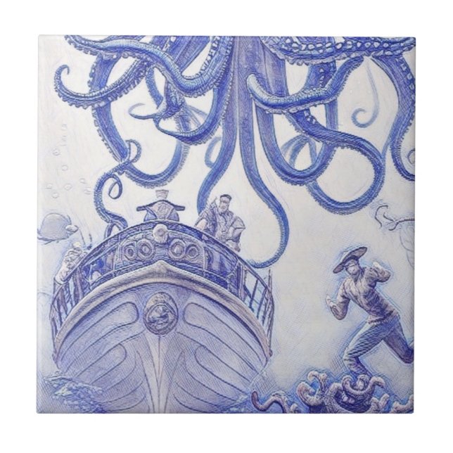 Era Vitoriana Fantasy Sea Azulejos Azul e Branco 2 (Frente)