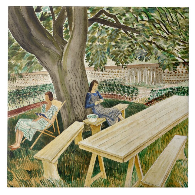 Eric Ravilious - Duas Mulheres em um Jardim, belas (Frente)