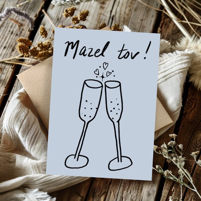 Esboço de Garrafa de Champanhe para Casamento Maze (Mazel Tov Wedding Champagne Cheers Sketch Doodle Congratulations Card)
