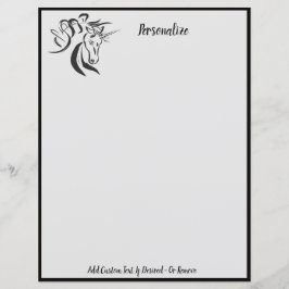 Esboço de Retrato de Unicórnio Elegante Preto e Ci